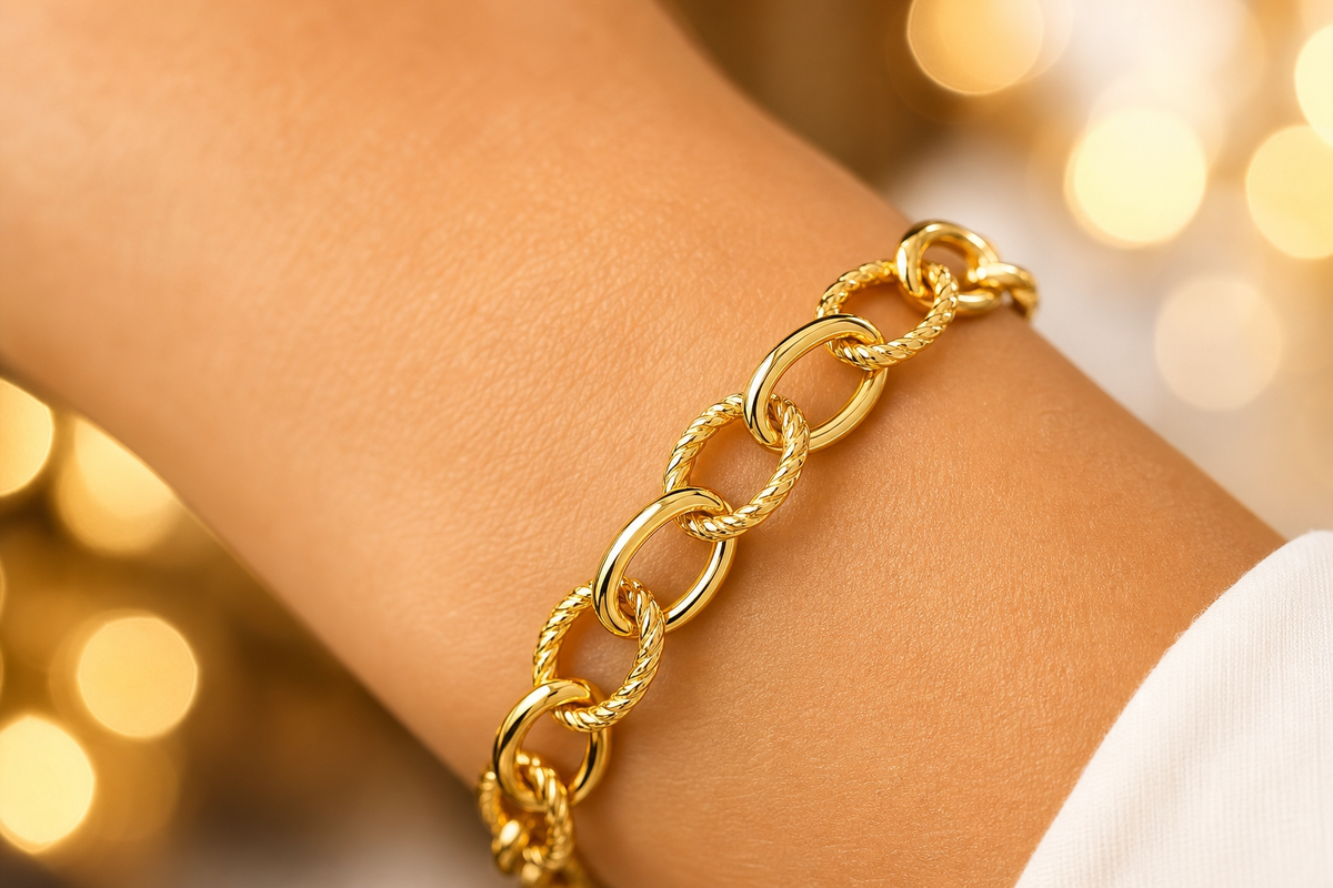 Texture MIXED OVAL LINK Bracelet | Gold-Tone - For Women | Includes: Bracelet