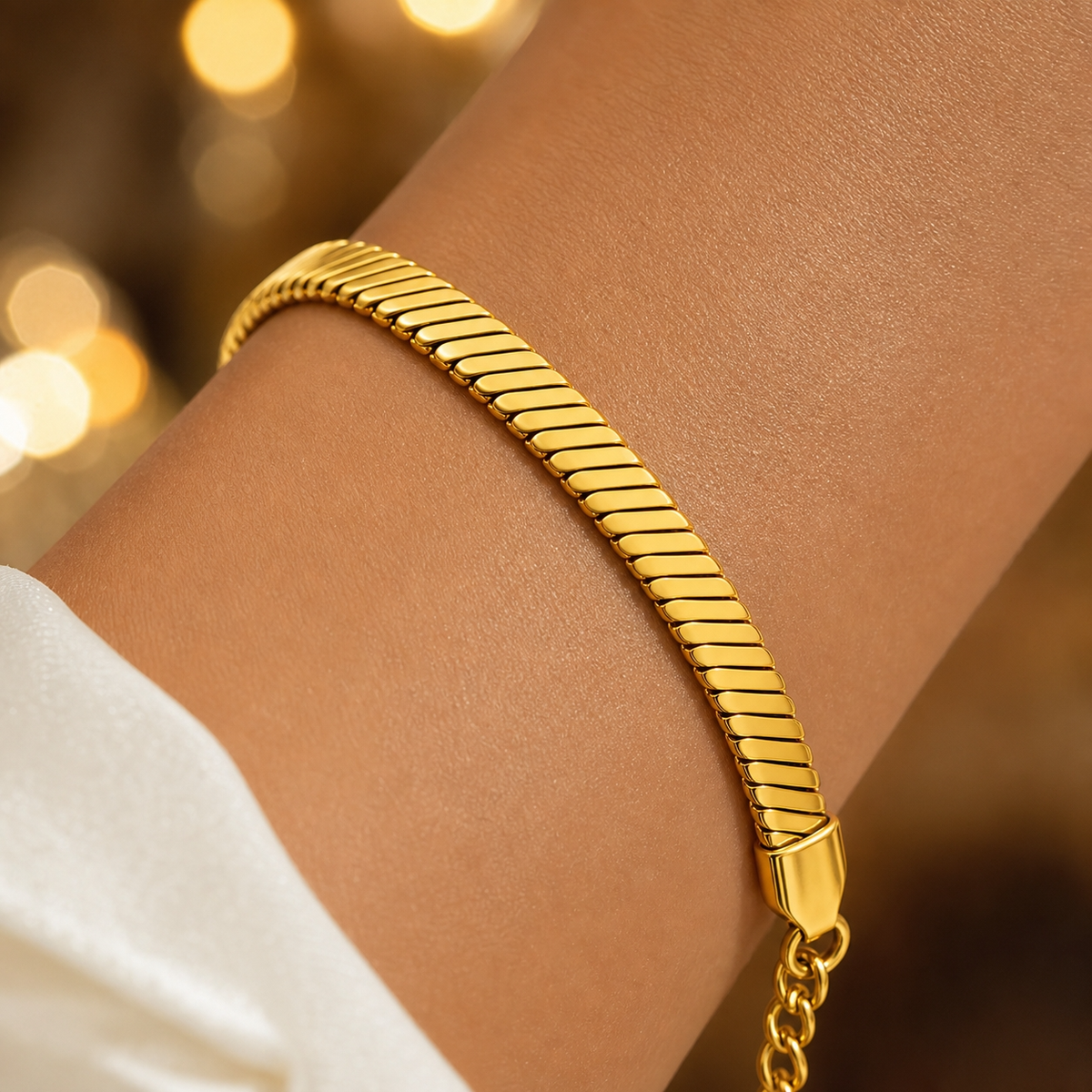 Sleek FLAT SNAKE CHAIN Bracelet | Gold-Tone - For Women | Includes: Bracelet