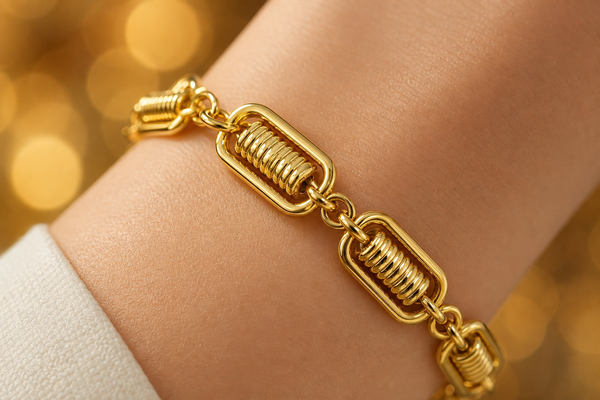 Coil TEXTURED RECTANGLE LINK Bracelet | Gold-Tone - For Women | Includes: Bracelet