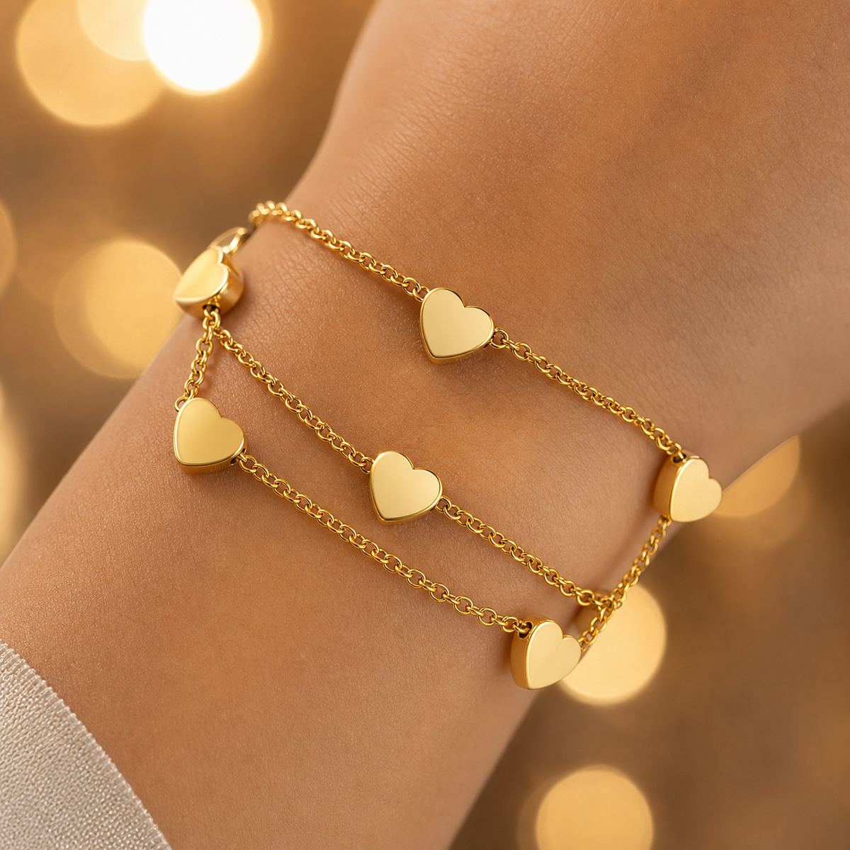 Sweetheart DOUBLE-LAYER HEART Bracelet | Gold-Tone - For Women | Includes: Bracelet