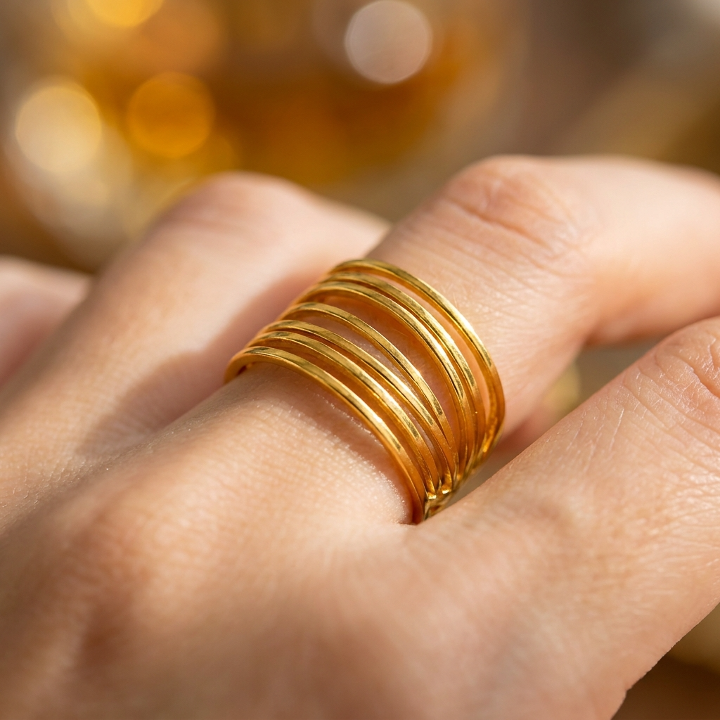 Multi-Layer Plain Line Flexi Size Ring | 18K PVD Gold Plated- For Women | Includes: Ring