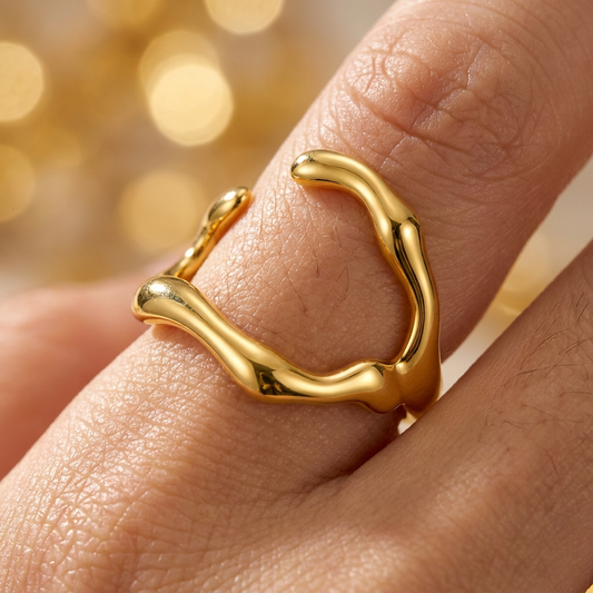 Ultra Edge Organic Branch Flexi Size Ring | 18K PVD Gold Plated- For Women | Includes: Ring