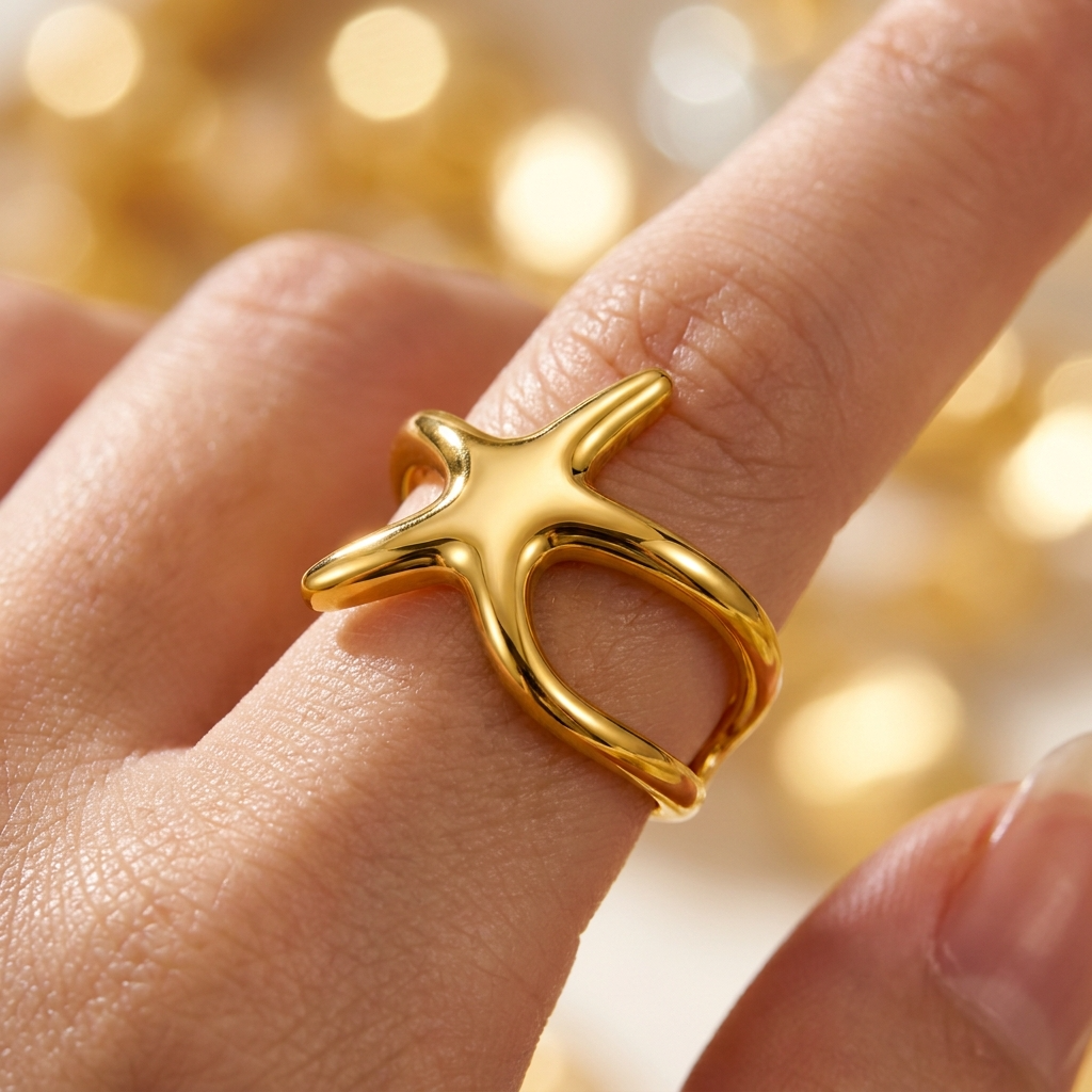 Trendy Galaxi Star Flexi Size Ring | 18K PVD Gold Plated- For Women | Includes: Ring