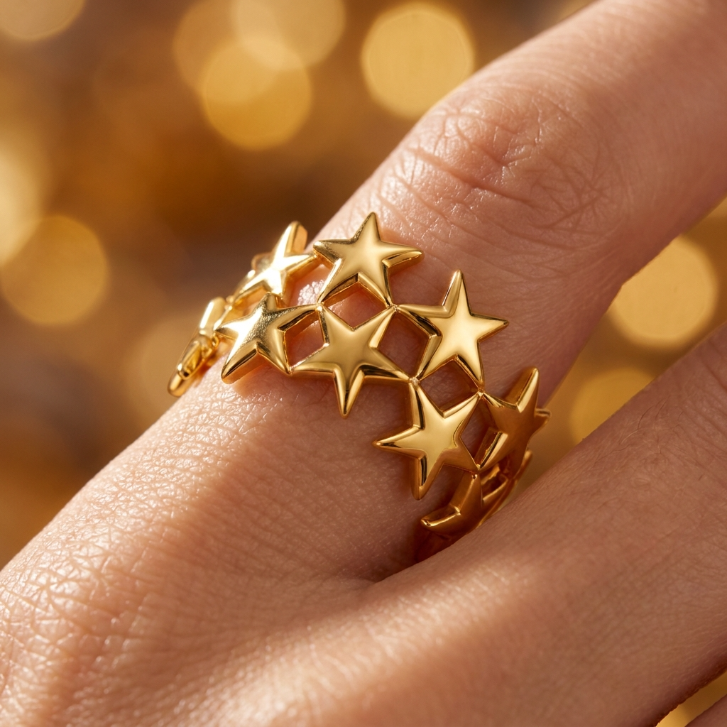 Trendy Galaxi Star Flexi Size Ring | 18K PVD Gold Plated- For Women | Includes: Ring