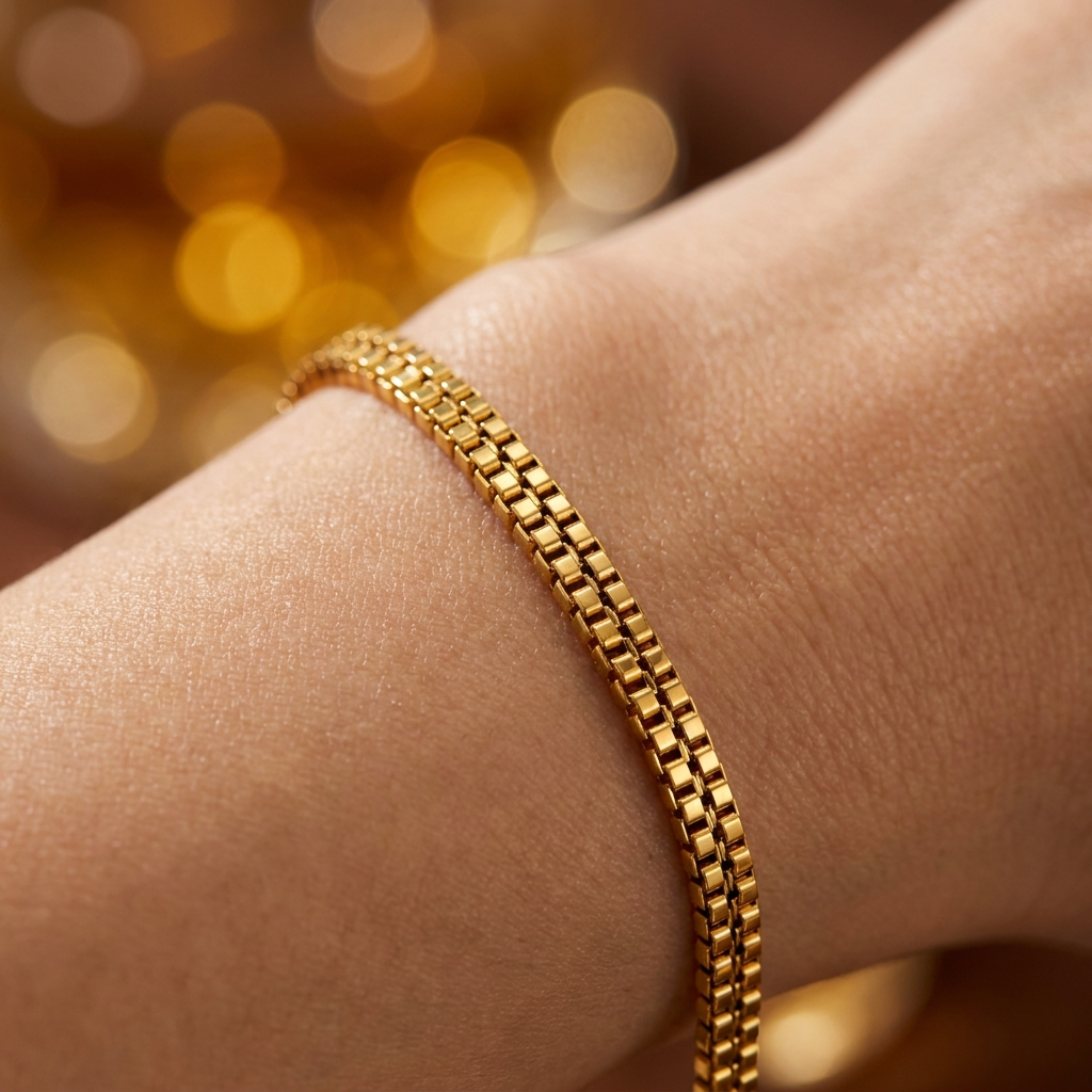 Linear BOX LINK Bracelet | Gold-Tone - For Women | Includes: Bracelet