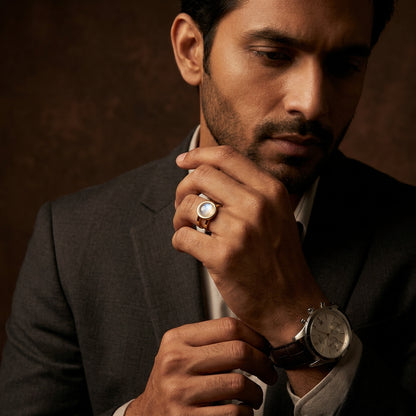 Moon Light Real Stone Flexi Size Golden Ring | 18K Real Gold PVD Plated– For Men | Includes: Ring