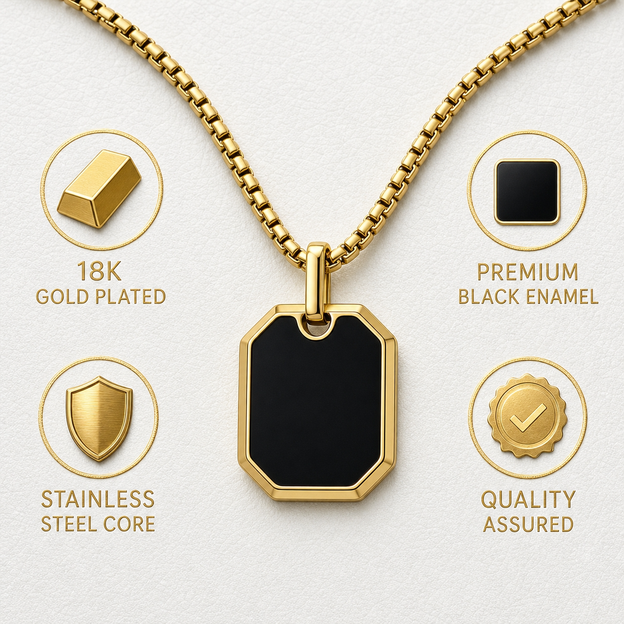 Ultra Posh Black Hexa Pendant Golden Necklace | 18K PVD REAL Gold Plated- For Men| Includes: Necklace