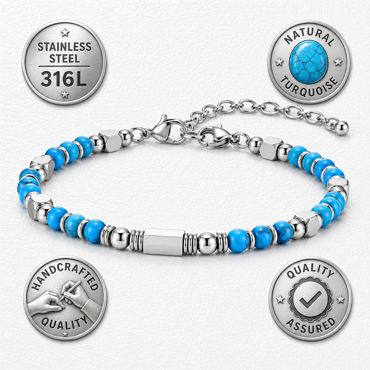 Ultra Rich Turquoise Stone Flexi Bracelet | TITANIUM Steel- For Men | Includes: Bracelet