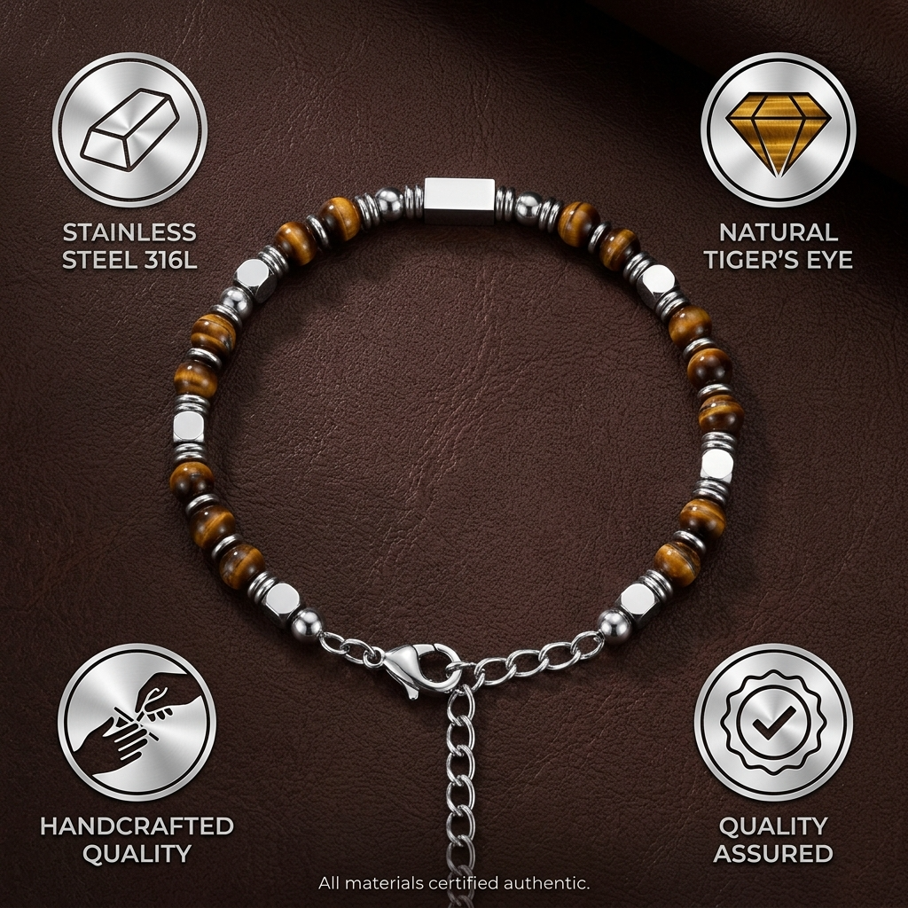 Ultra Rich Tiger Eye Stone Flexi Bracelet | TITANIUM Steel- For Men | Includes: Bracelet