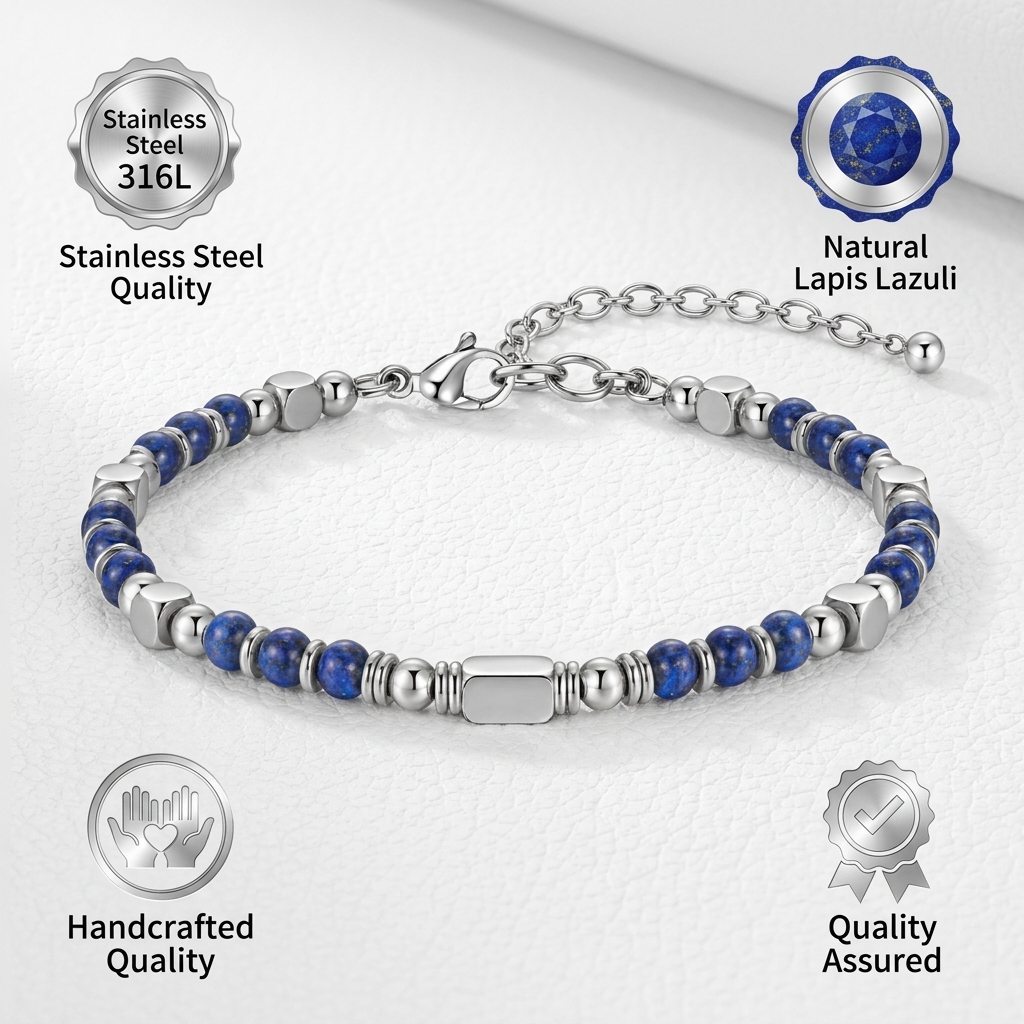 Ultra Rich Lapis Lazuli Stone Flexi Bracelet | TITANIUM Steel- For Men | Includes: Bracelet