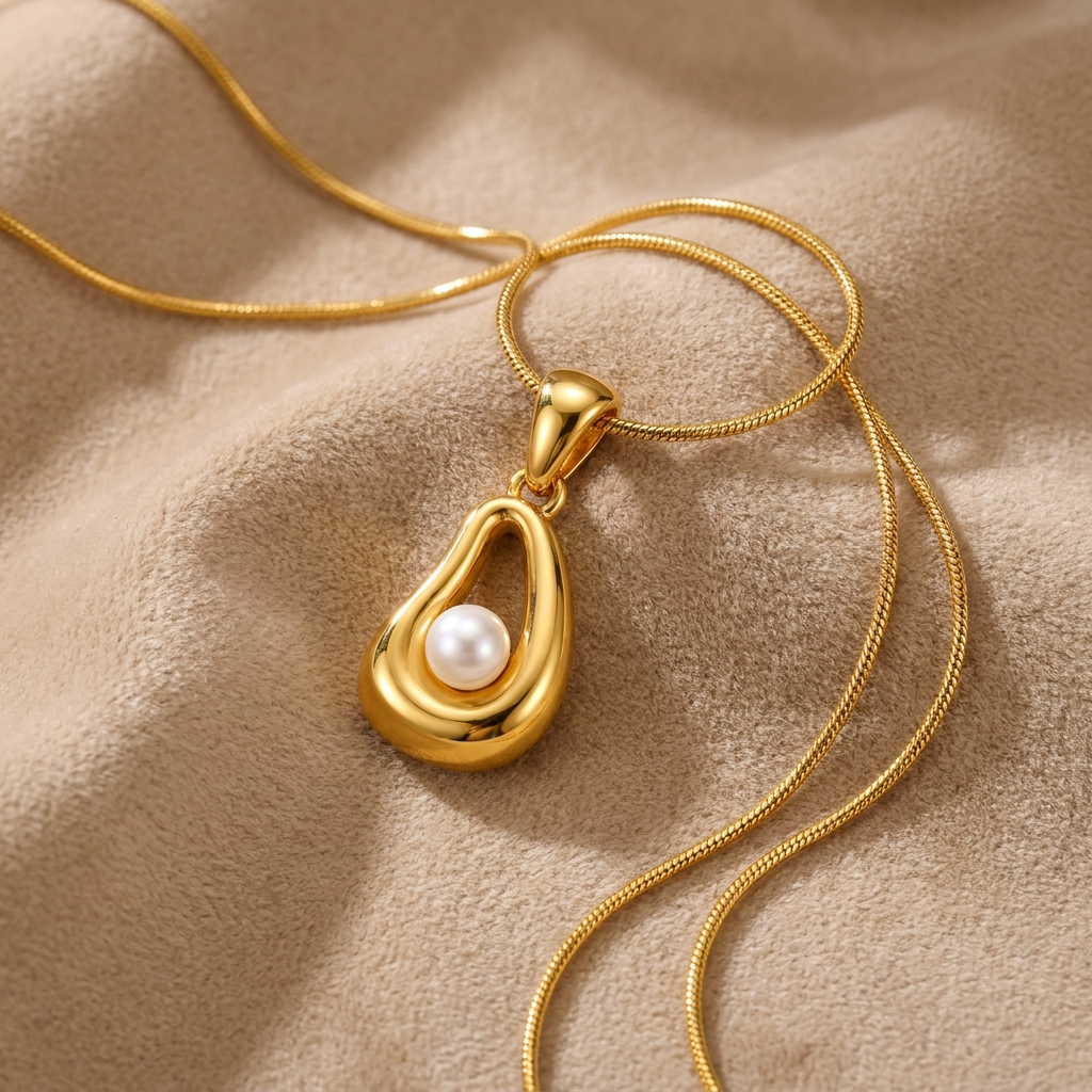 Lustre Pearl-Look SCULPTED TEARDROP Necklace | Gold-Tone - For Women | Includes: Necklace