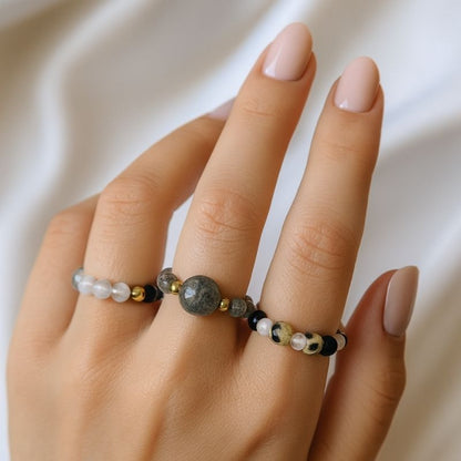 Flexi Modern Rings | Agate & Quartz - For Women | Includes: Rings (Set of 2)