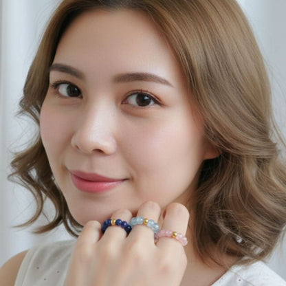 Flexi Modern Rings | Blue & Pink Quartz - For Women | Includes: Rings (Set of 3)