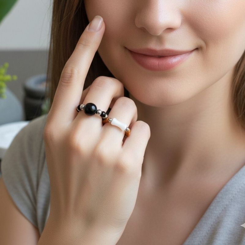 Flexi Modern Rings | Brown Obsidian Gemstones - For Women | Includes: Rings (Set of 2)