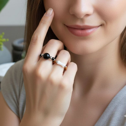 Flexi Modern Rings | Brown Obsidian Gemstones - For Women | Includes: Rings (Set of 2)