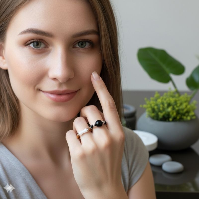 Flexi Modern Rings | Brown Obsidian Gemstones - For Women | Includes: Rings (Set of 2)