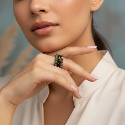 Flexi Modern Rings | Jade & Obsidian Gemstones - For Women | Includes: Rings (Set of 3)