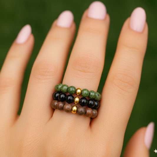 Flexi Modern Rings | Jade & Obsidian Gemstones - For Women | Includes: Rings (Set of 3)