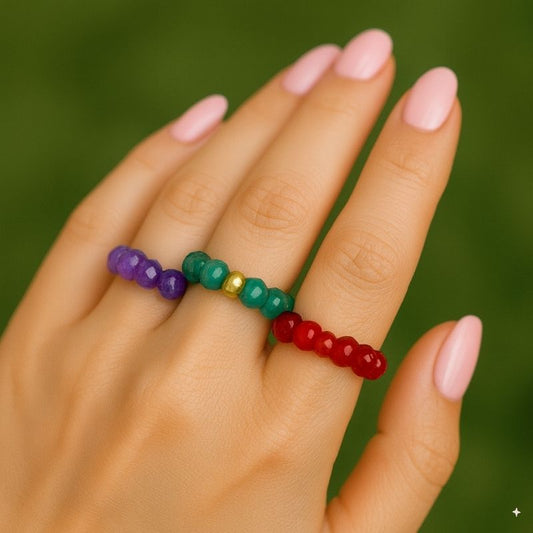 Flexi Modern Rings | Red, Green & Purple Gemstones - For Women | Includes: Rings (Set of 3)