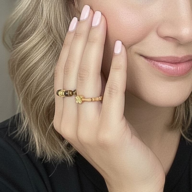 Flexi Modern Rings | Tiger & Obsidian Gemstones - For Women | Includes: Rings (Set of 2)