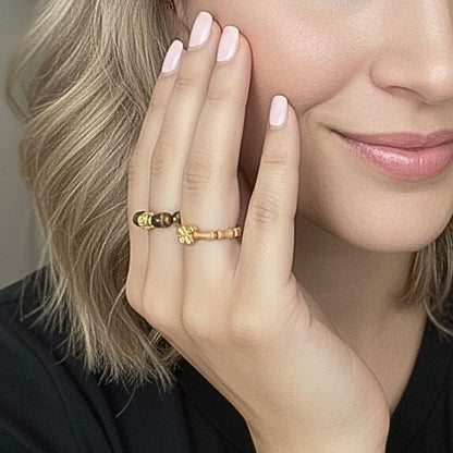 Flexi Modern Rings | Tiger & Obsidian Gemstones - For Women | Includes: Rings (Set of 2)