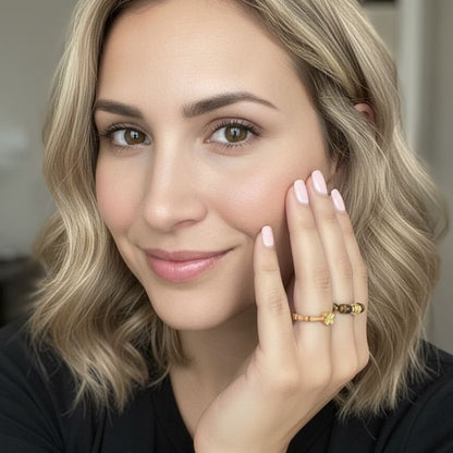 Flexi Modern Rings | Tiger & Obsidian Gemstones - For Women | Includes: Rings (Set of 2)