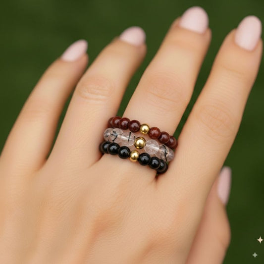 Flexi Modern Rings | Tiger & Obsidian Gemstones - For Women | Includes: Rings (Set of 3)
