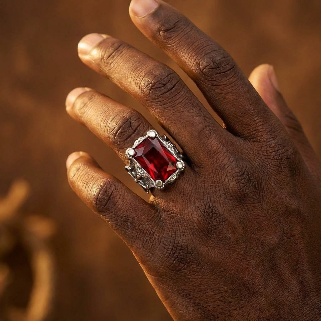Red Zircon BOLD Iranian Sword Ring | Titanium Steel– For Men | Includes: Ring