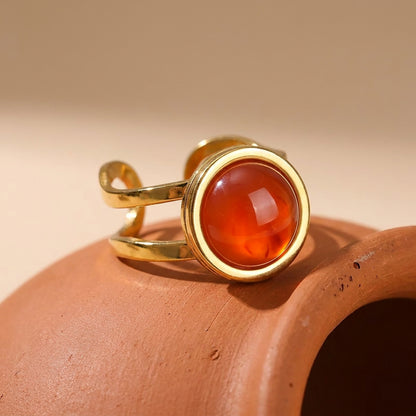 Carnelian Real Stone Flexi Size Golden Ring | 18K Real Gold PVD Plated– For Men | Includes: Ring