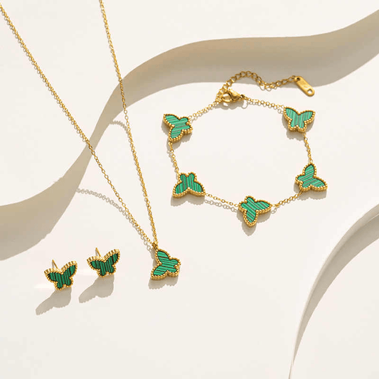 Elegant Butterfly Set | PVD 18K Gold Plated, Water Proof - For Women | Includes: Necklace, Bracelet, Earrings