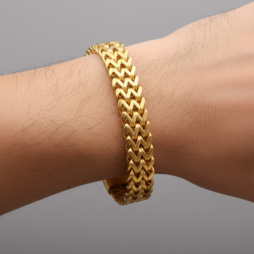 Posh REAL GOLD PLATED Woven Bracelet | Stainless Steel - For Men | Includes: Bracelet