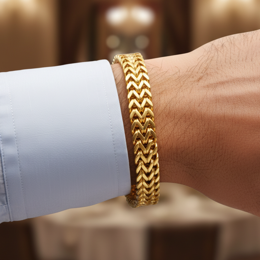 Posh REAL GOLD PLATED Woven Bracelet | Stainless Steel - For Men | Includes: Bracelet
