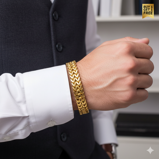 Posh REAL GOLD PLATED Woven Bracelet | Stainless Steel - For Men | Includes: Bracelet