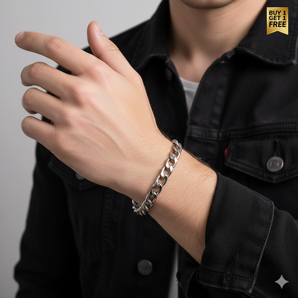 Classical Design Chain Bracelet | Stainless Steel - For Men | Includes: Bracelet