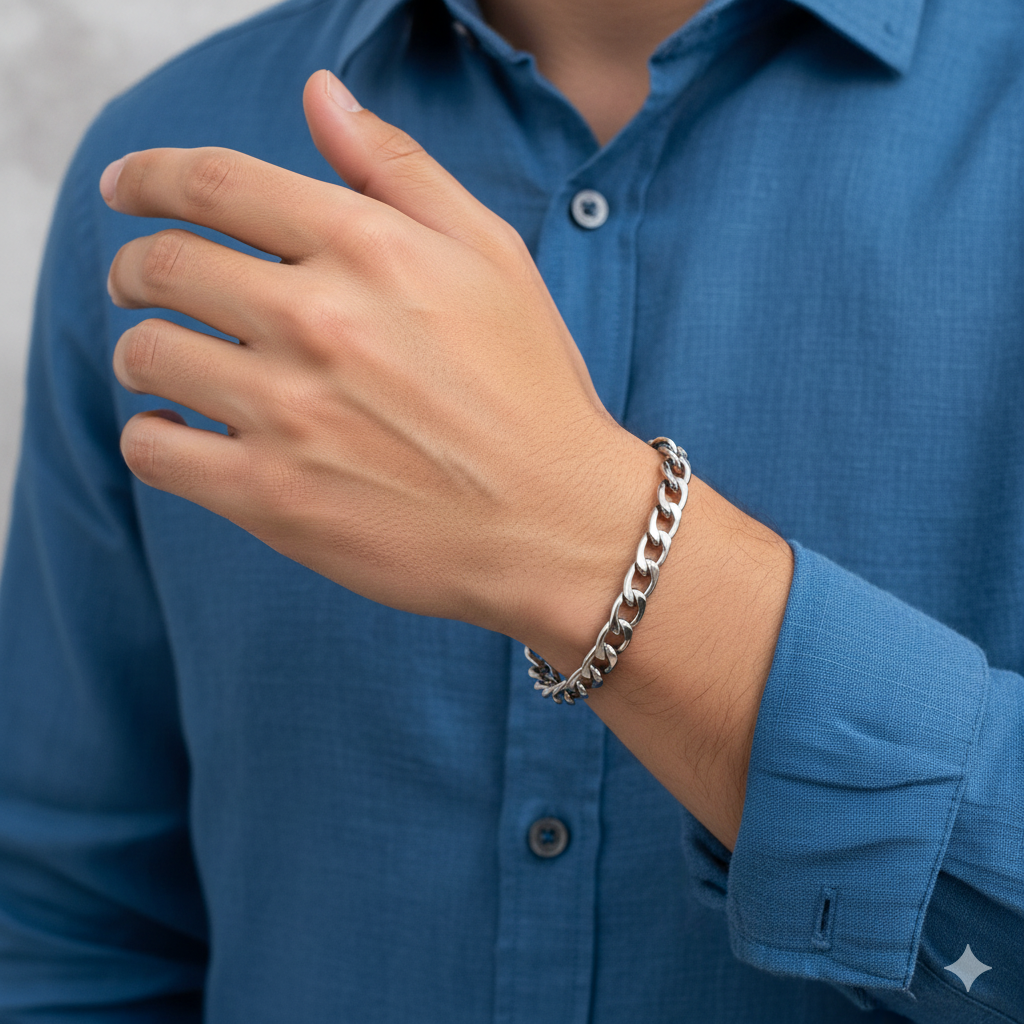Classical Design Chain Bracelet | Stainless Steel - For Men | Includes: Bracelet