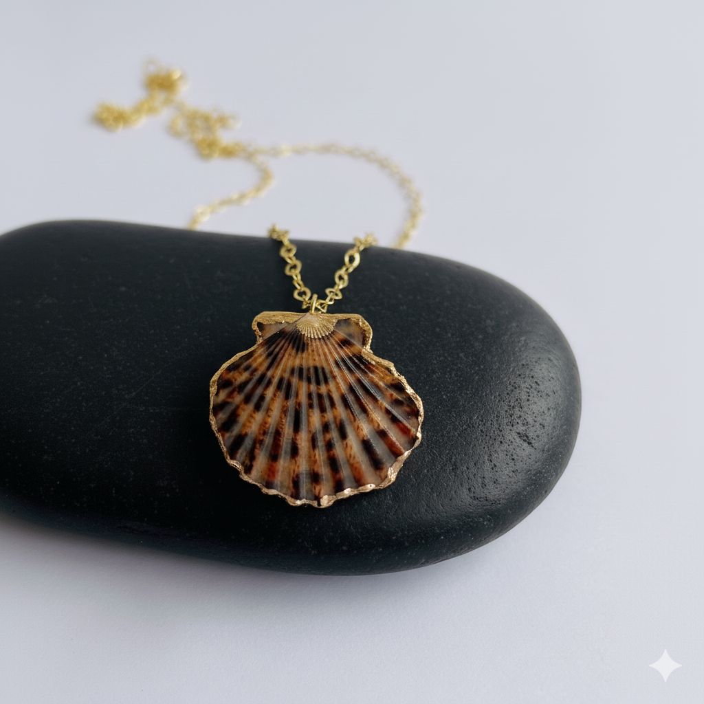Tiger calico scallop Necklace | Natural Scallop - For Women | Includes: Necklace