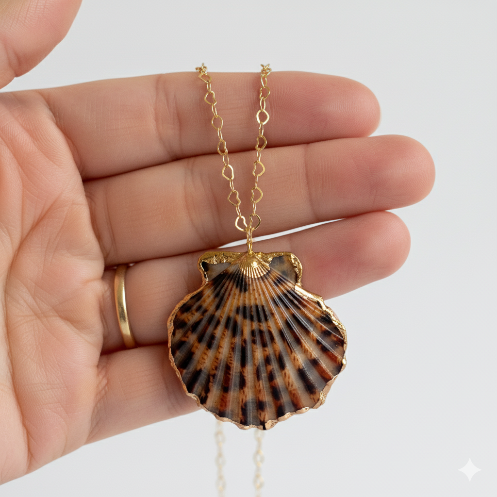 Tiger calico scallop Necklace | Natural Scallop - For Women | Includes: Necklace