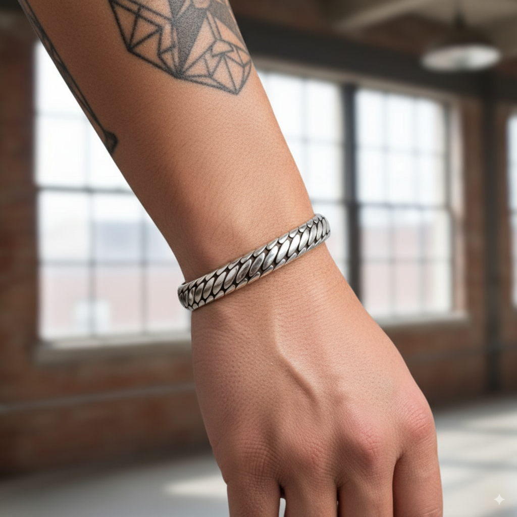 Geometric Oval Cuff Bracelet (SLIM FIT) | Premium Alloy - For Boys | Includes: Bracelet