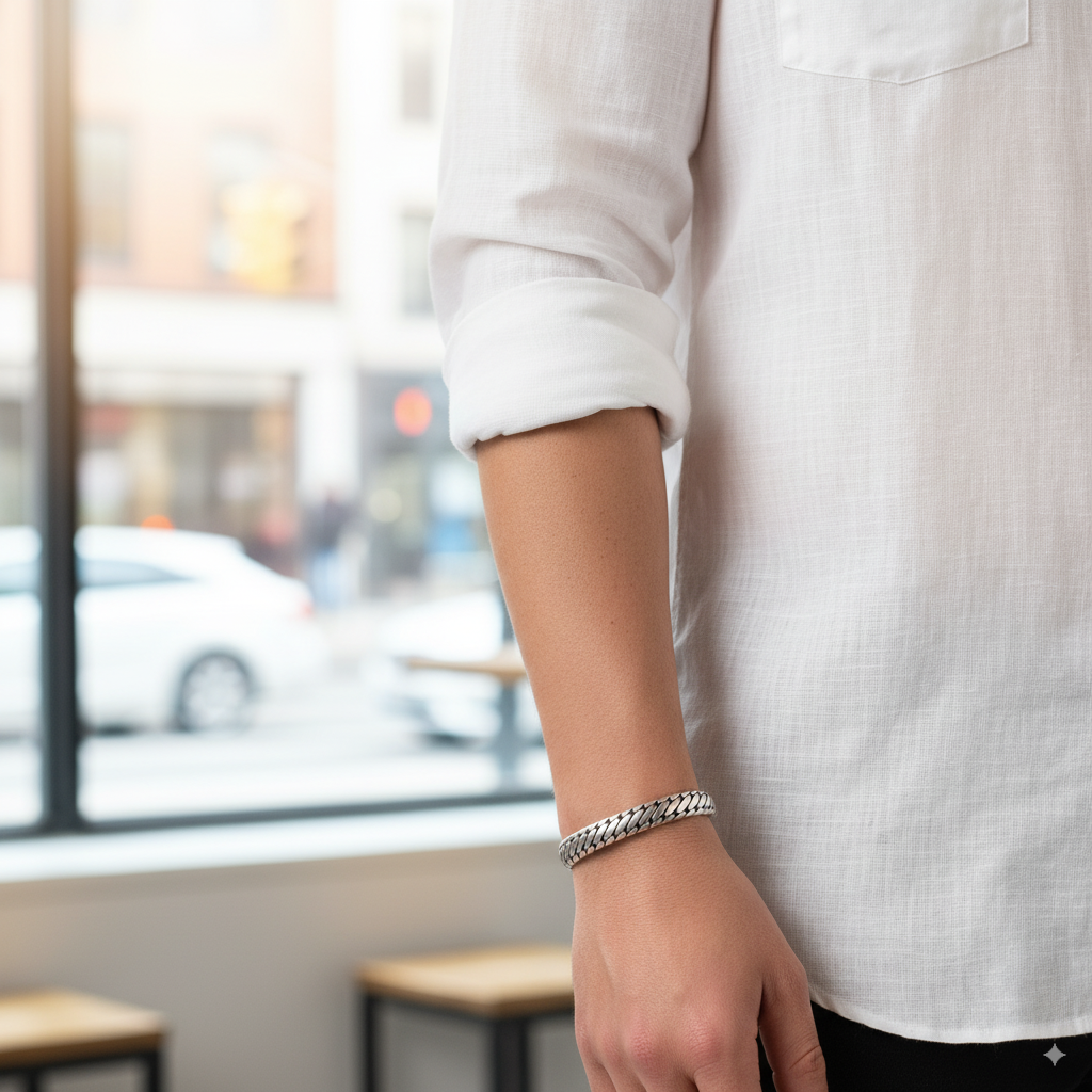 Geometric Oval Cuff Bracelet (SLIM FIT) | Premium Alloy - For Boys | Includes: Bracelet