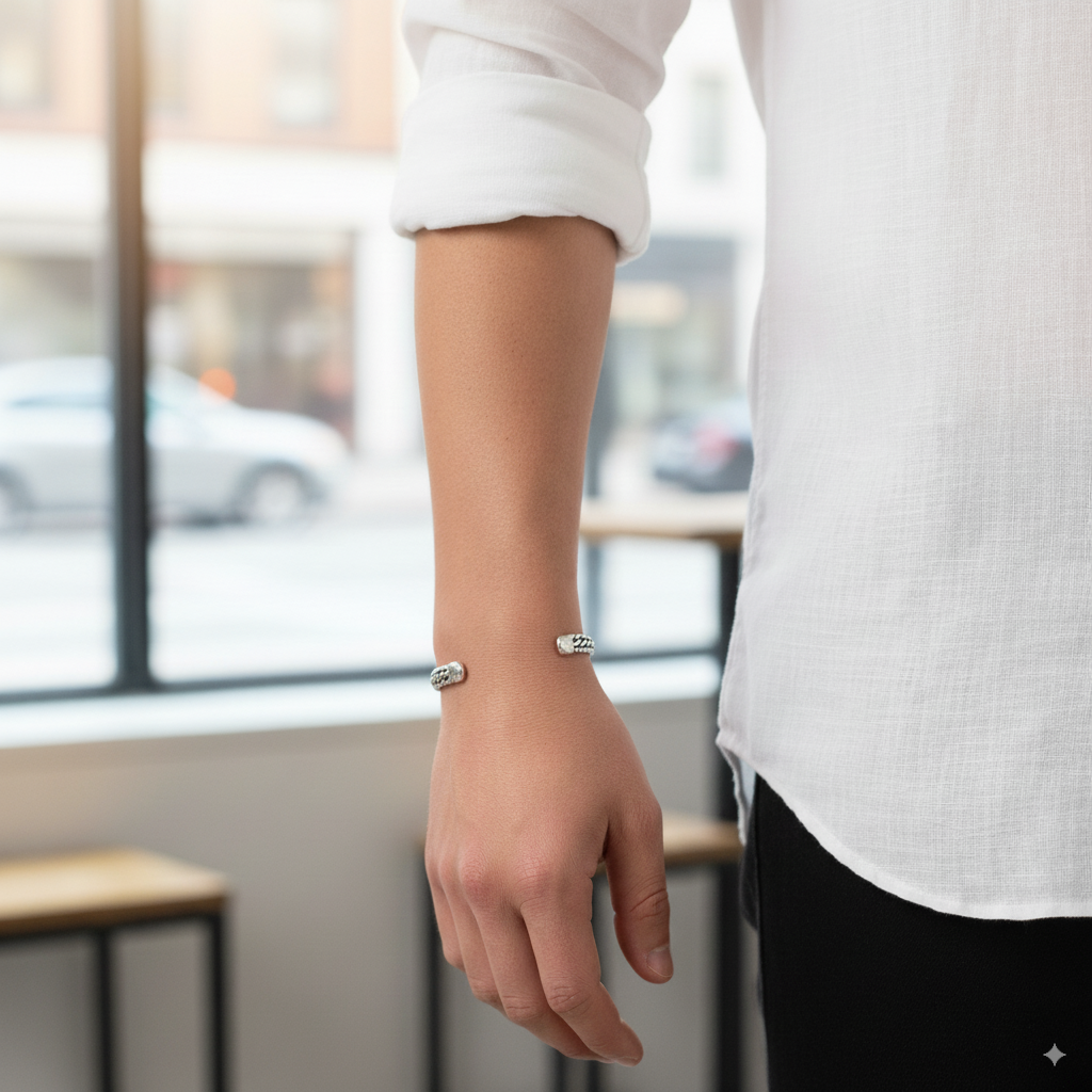 Geometric Oval Cuff Bracelet (SLIM FIT) | Premium Alloy - For Boys | Includes: Bracelet