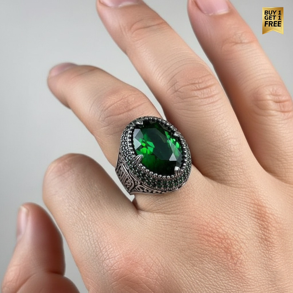 King's Oval Green Zircon Ring | Premium Alloy– For Men | Includes: Ring