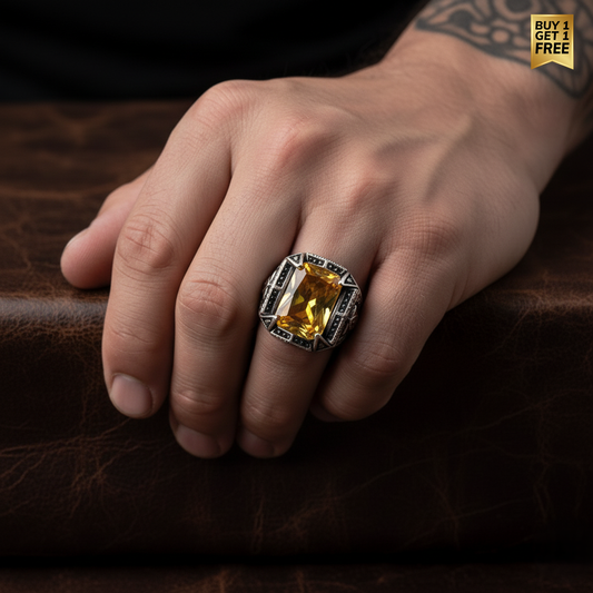 Royal Yellow Zircon Ring | Premium Alloy– For Men | Includes: Ring