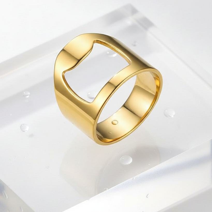 Funky Golden Bottle Opener Ring | REAL Steel– For Men | Includes: Ring