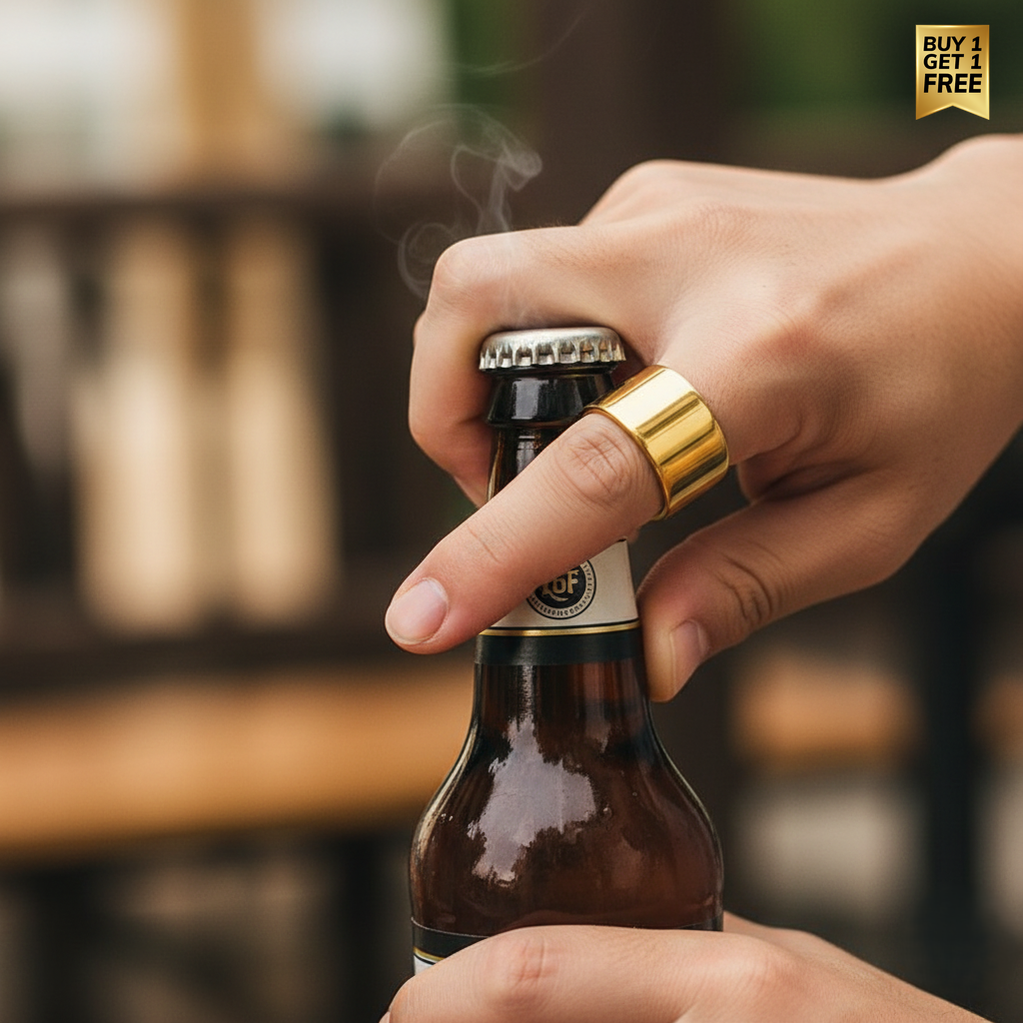 Funky Golden Bottle Opener Ring | REAL Steel– For Men | Includes: Ring