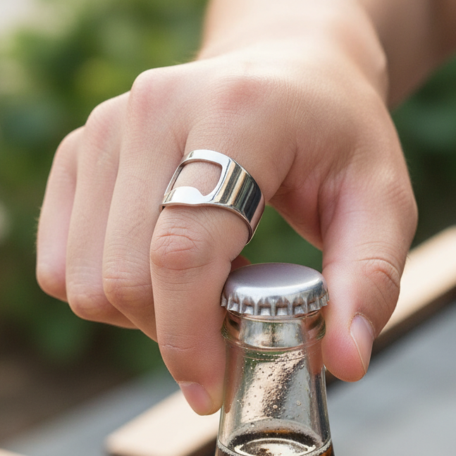Funky Steel Bottle Opener Ring | REAL Steel– For Men | Includes: Ring