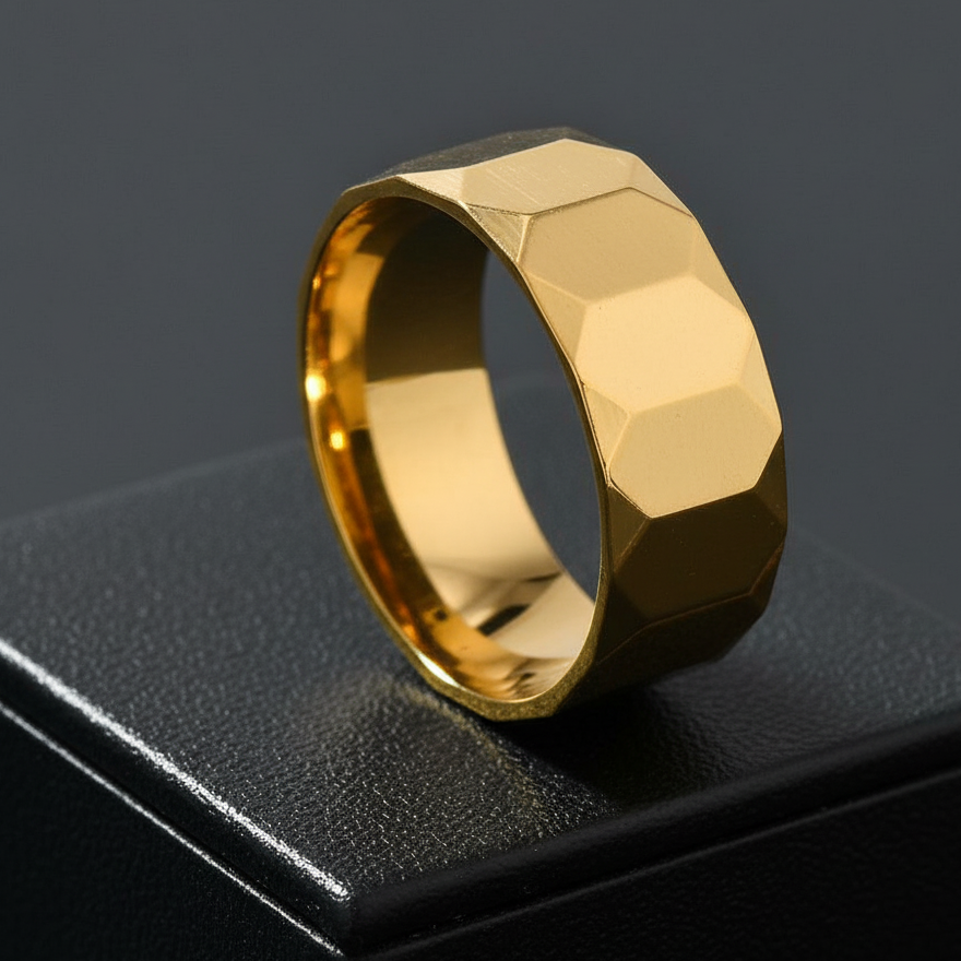 Everyday Faceted Golden Ring | 18K PVD Gold Plated– For Men | Includes: Ring