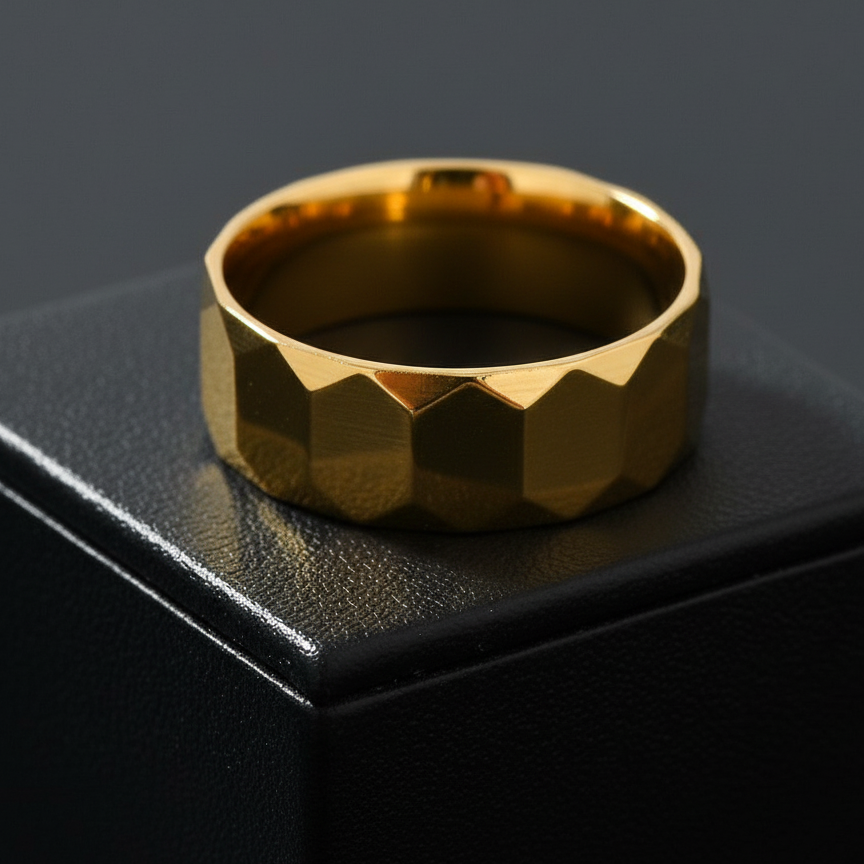 Everyday Faceted Golden Ring | 18K PVD Gold Plated– For Men | Includes: Ring