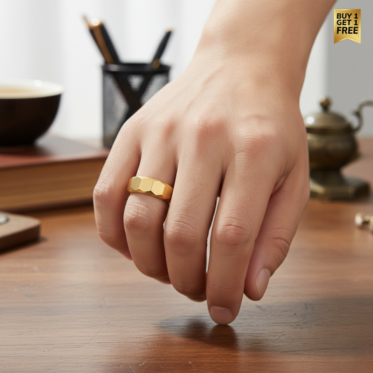 Everyday Faceted Golden Ring | 18K PVD Gold Plated– For Men | Includes: Ring