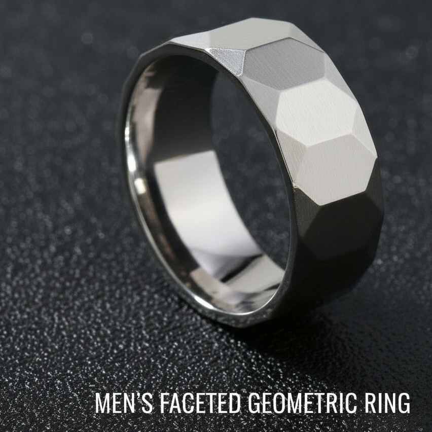Everyday Faceted Designer Steel Ring | Real Steel– For Men | Includes: Ring
