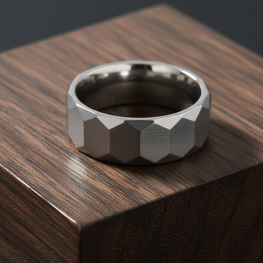 Everyday Faceted Designer Steel Ring | Real Steel– For Men | Includes: Ring